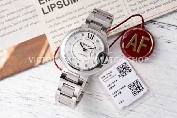 AF Factory Cartier Ballon Bleu WE902074 33mm Full Steel Diamond Roman Numerals Silver Dial (9) AF Factory Cartier Ballon Bleu WE902074 33mm steel diamond silver dial