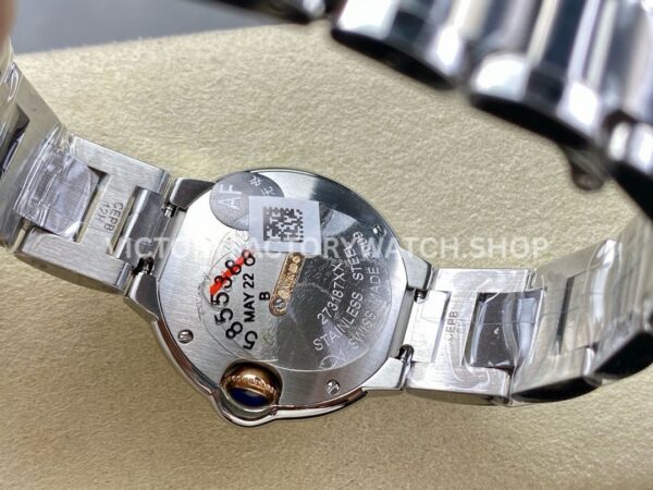 AF Factory Cartier Ballon Bleu WE902079 28mm Full Steel Rose Gold Diamond Bezel Roman Numerals S ( (4) AF Factory Cartier Ballon Bleu WE902079 28mm Full Steel Rose Gold Diamond Bezel Roman Numerals Silver Dial