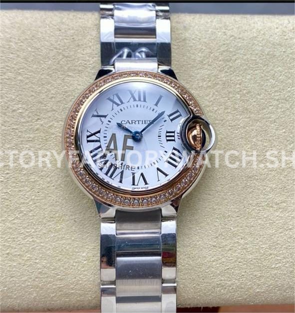 AF Factory Cartier Ballon Bleu WE902073 28mm steel diamond silver diaAF Factory Cartier Ballon Bleu WE902079 28mm two-tone diamond bezel silver dial l