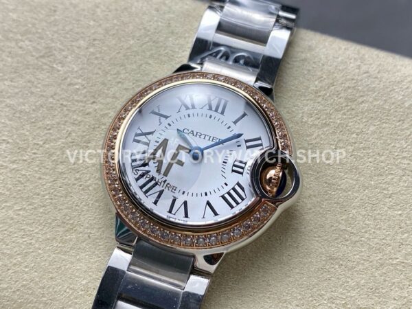 AF Factory Cartier Ballon Bleu WE902079 28mm Full Steel Rose Gold Diamond Bezel Roman Numerals S ( (7) AF Factory Cartier Ballon Bleu WE902079 28mm Full Steel Rose Gold Diamond Bezel Roman Numerals Silver Dial
