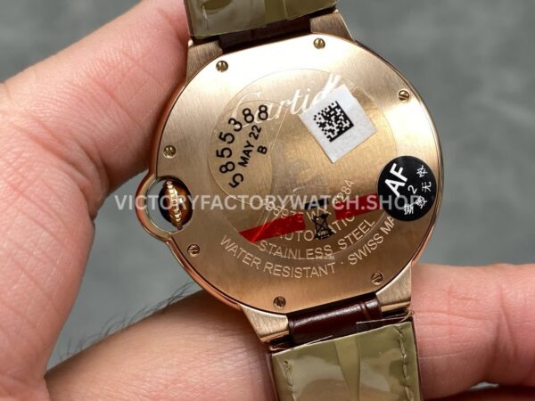 AF Factory Cartier Ballon Bleu WGBB0009 36mm Rose Gold Brown Leather Strap Roman Numerals White Dial (10) AF Factory Cartier Ballon Bleu WGBB0009 36mm Rose Gold Brown Leather Strap Roman Numerals White Dial