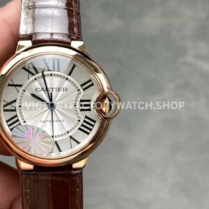 AF Factory Cartier Ballon Bleu WGBB0009 36mm Rose Gold Brown Leather Strap Roman Numerals White Dial (7) AF Factory Cartier Ballon Bleu WGBB0009 36mm rose gold-tone brown leather strap white dial
