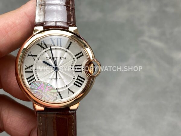 AF Factory Cartier Ballon Bleu WGBB0009 36mm Rose Gold Brown Leather Strap Roman Numerals White Dial (7) AF Factory Cartier Ballon Bleu WGBB0009 36mm rose gold-tone brown leather strap white dial