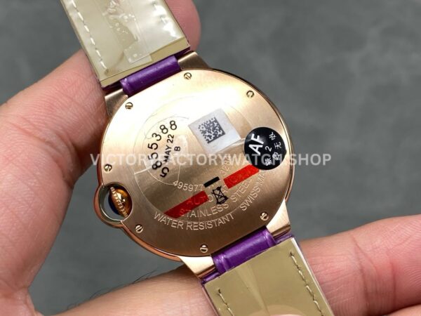 AF Factory Cartier Ballon Bleu WGBB0009 36mm Rose Gold Purple Leather Strap Roman Numerals White Dial (1) AF Factory Cartier Ballon Bleu WGBB0009 36mm Rose Gold Purple Leather Strap Roman Numerals White Dial
