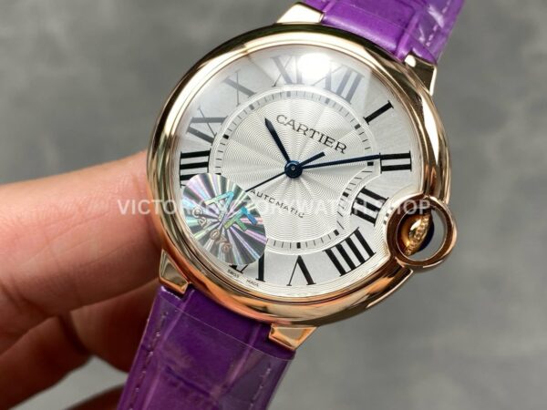 AF Factory Cartier Ballon Bleu WGBB0009 36mm Rose Gold Purple Leather Strap Roman Numerals White Dial (5) AF Factory Cartier Ballon Bleu WGBB0009 36mm Rose Gold Purple Leather Strap Roman Numerals White Dial
