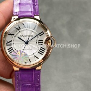 AF Factory Cartier Ballon Bleu WGBB0009 36mm Rose Gold Purple Leather Strap Roman Numerals White Dial (8) AF Factory Cartier Ballon Bleu WGBB0009 36mm rose gold-tone purple leather strap white dial