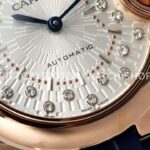 AF Factory Cartier Ballon Bleu WGBB0052 33mm Rose Gold Black Leather Strap Diamond Roman Numerals Silver Dial