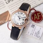 AF Factory Cartier Ballon Bleu WJBB0033 33mm diamond bezel beige leather strap silver dial