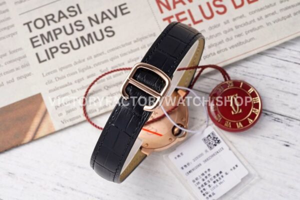 AF Factory Cartier Ballon Bleu WJBB0033 33mm Rose Gold Diamond Bezel Leather Strap Roman Numerals Silver Dial