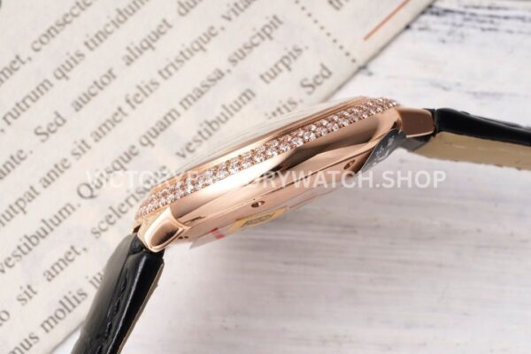 AF Factory Cartier Ballon Bleu WJBB0033 33mm Rose Gold Diamond Bezel Leather Strap Roman Numerals Silver Dial