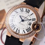 AF Factory Cartier Ballon Bleu WJBB0033 33mm Rose Gold Diamond Bezel Leather Strap Roman Numerals Silver Dial