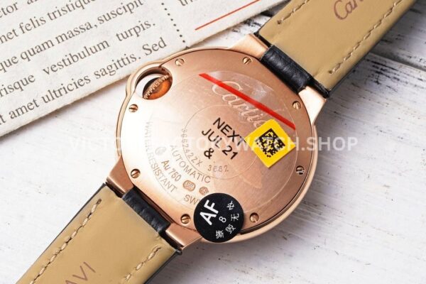AF Factory Cartier Ballon Bleu WJBB0033 33mm Rose Gold Diamond Bezel Leather Strap Roman Numerals Silver Dial