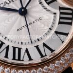 AF Factory Cartier Ballon Bleu WJBB0033 33mm Rose Gold Diamond Bezel Leather Strap Roman Numerals Silver Dial