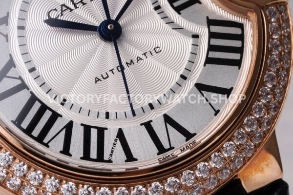 AF Factory Cartier Ballon Bleu WJBB0033 33mm Rose Gold Diamond Bezel Leather Strap Roman Numerals Silver Dial