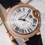 AF Factory Cartier Ballon Bleu WJBB0033 33mm Rose Gold Diamond Bezel Leather Strap Roman Numerals Silver Dial