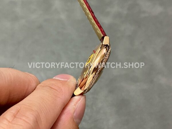 AF Factory Cartier Ballon Bleu WJBB0033 33mm Rose Gold Diamond Bezel Red Leather Strap Roman Numerals Silver Dial
