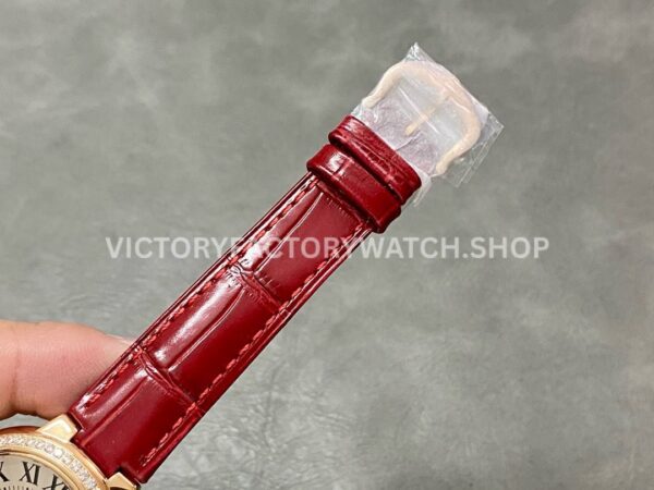 AF Factory Cartier Ballon Bleu WJBB0033 33mm Rose Gold Diamond Bezel Red Leather Strap Roman Numerals Silver Dial