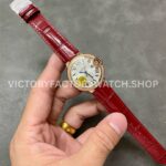 AF Factory Cartier Ballon Bleu WJBB0033 33mm Rose Gold Diamond Bezel Red Leather Strap Roman Numerals Silver Dial