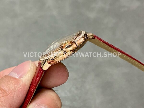AF Factory Cartier Ballon Bleu WJBB0033 33mm Rose Gold Diamond Bezel Red Leather Strap Roman Numerals Silver Dial