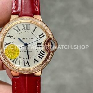 AF Factory Cartier Ballon Bleu WJBB0033 33mm diamond bezel red leather strap silver dial