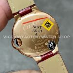 AF Factory Cartier Ballon Bleu WJBB0033 33mm Rose Gold Diamond Bezel Red Leather Strap Roman Numerals Silver Dial