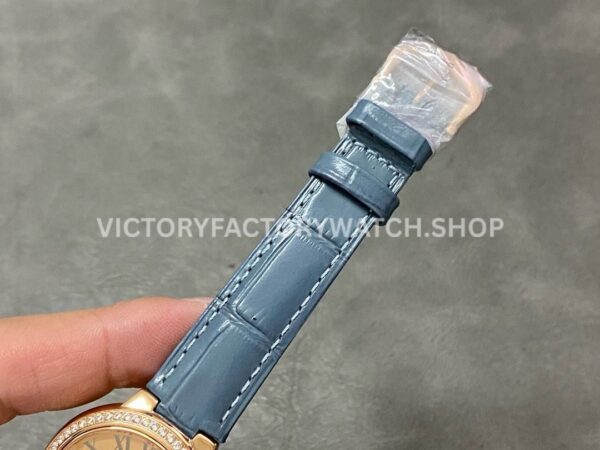AF Factory Cartier Ballon Bleu WJBB0076 33mm Diamond Bezel Rose Gold Blu (5) AF Factory Cartier Ballon Bleu WJBB0076 33mm Rose Gold Diamond Bezel Blue Leather Strap Roman Numerals Champagne Dial