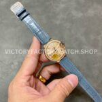 AF Factory Cartier Ballon Bleu WJBB0076 33mm Diamond Bezel Rose Gold Blu (6) AF Factory Cartier Ballon Bleu WJBB0076 33mm Rose Gold Diamond Bezel Blue Leather Strap Roman Numerals Champagne Dial