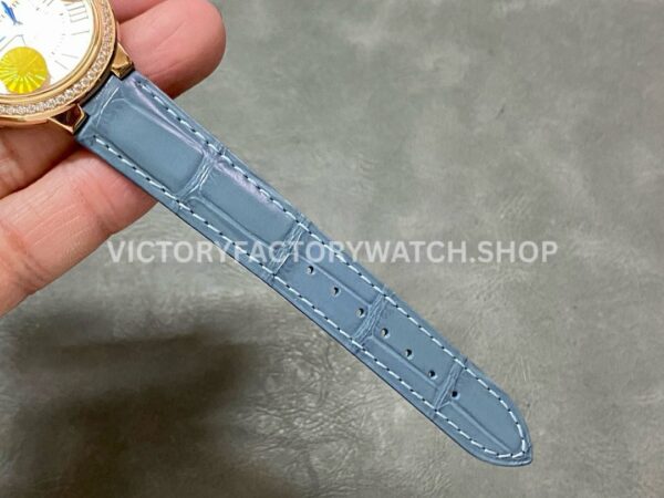 AF Factory Cartier Ballon Bleu WJBB0076 33mm Diamond Bezel Rose Gold Blu AF Factory Cartier Ballon Bleu WJBB0076 33mm Rose Gold Diamond Bezel Blue Leather Strap Roman Numerals Champagne Dial
