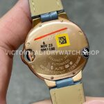 AF Factory Cartier Ballon Bleu WJBB0076 33mm Diamond Bezel Rose Gold Blu (7) AF Factory Cartier Ballon Bleu WJBB0076 33mm Rose Gold Diamond Bezel Blue Leather Strap Roman Numerals Champagne Dial