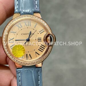 AF Factory Cartier Ballon Bleu WJBB0076 33mm diamond bezel champagne dial leather strap
