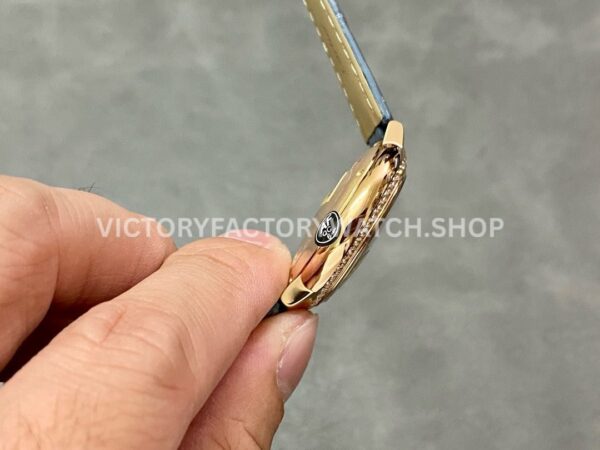 AF Factory Cartier Ballon Bleu WJBB0076 33mm Diamond Bezel Rose Gold Blue (1) AF Factory Cartier Ballon Bleu WJBB0076 33mm Rose Gold Diamond Bezel Blue Leather Strap Roman Numerals Champagne Dial