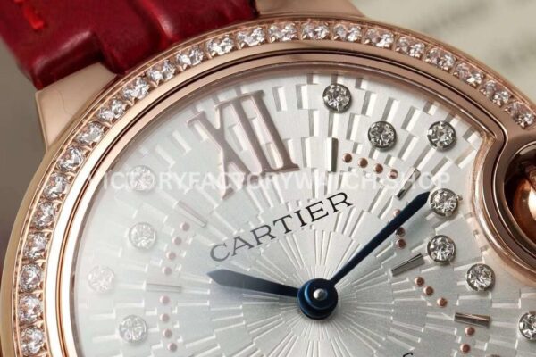 AF Factory Cartier Ballon Bleu WJBB0080 33mm Diamond Bezel Rose Gold Lea (3) AF Factory Cartier Ballon Bleu WJBB0080 33mm Rose Gold Diamond Bezel Leather Strap Diamond Roman Numerals Silver Dial