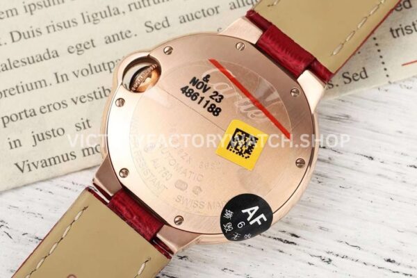 AF Factory Cartier Ballon Bleu WJBB0080 33mm Diamond Bezel Rose Gold Lea (5) AF Factory Cartier Ballon Bleu WJBB0080 33mm Rose Gold Diamond Bezel Leather Strap Diamond Roman Numerals Silver Dial