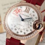 AF Factory Cartier Ballon Bleu WJBB0080 33mm Diamond Bezel Rose Gold Lea (7) AF Factory Cartier Ballon Bleu WJBB0080 33mm Rose Gold Diamond Bezel Leather Strap Diamond Roman Numerals Silver Dial