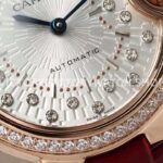 AF Factory Cartier Ballon Bleu WJBB0080 33mm Diamond Bezel Rose Gold Lea (8) AF Factory Cartier Ballon Bleu WJBB0080 33mm Rose Gold Diamond Bezel Leather Strap Diamond Roman Numerals Silver Dial
