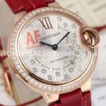 AF Factory Cartier Ballon Bleu WJBB0080 33mm Diamond Bezel Rose Gold Lea (9) AF Factory Cartier Ballon Bleu WJBB0080 33mm Rose Gold Diamond Bezel Leather Strap Diamond Roman Numerals Silver Dial