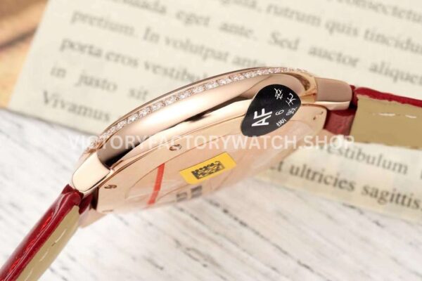 AF Factory Cartier Ballon Bleu WJBB0080 33mm Diamond Bezel Rose Gold Leath (1) AF Factory Cartier Ballon Bleu WJBB0080 33mm Rose Gold Diamond Bezel Leather Strap Diamond Roman Numerals Silver Dial