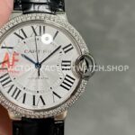 AF Factory Cartier Ballon Bleu WSBB0028 36mm Diamond Steel Leather Strap White Dial (1) AF Factory Cartier Ballon Bleu WSBB0028 36mm diamond bezel black leather strap white dial