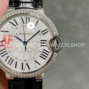 AF Factory Cartier Ballon Bleu WSBB0028 36mm Diamond Steel Leather Strap White Dial (1) AF Factory Cartier Ballon Bleu WSBB0028 36mm diamond bezel black leather strap white dial