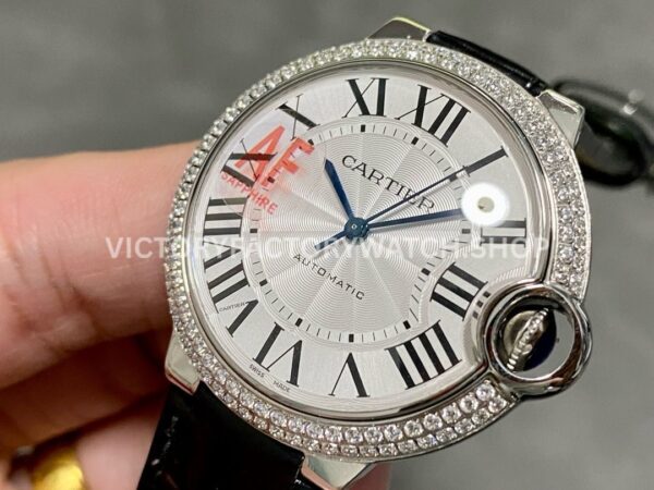 AF Factory Cartier Ballon Bleu WSBB0028 36mm Diamond Steel Leather Strap White Dial (3) AF Factory Cartier Ballon Bleu WSBB0028 36mm Black Leather Strap Diamond Bezel Roman Numerals White Dial