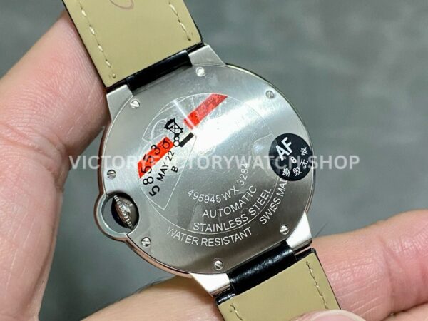 AF Factory Cartier Ballon Bleu WSBB0028 36mm Diamond Steel Leather Strap White Dial (5) AF Factory Cartier Ballon Bleu WSBB0028 36mm Black Leather Strap Diamond Bezel Roman Numerals White Dial
