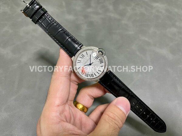 AF Factory Cartier Ballon Bleu WSBB0028 36mm Diamond Steel Leather Strap White Dial (6) AF Factory Cartier Ballon Bleu WSBB0028 36mm Black Leather Strap Diamond Bezel Roman Numerals White Dial