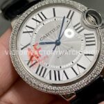 AF Factory Cartier Ballon Bleu WSBB0028 36mm Diamond Steel Leather Strap White Dial (7) AF Factory Cartier Ballon Bleu WSBB0028 36mm Black Leather Strap Diamond Bezel Roman Numerals White Dial