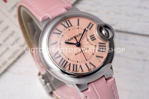 AF Factory Cartier Ballon Bleu WSBB0031 33mm Steel Leather Strap Roman Numerals Pink Dial (2) AF Factory Cartier Ballon Bleu WSBB0031 33mm Steel Leather Strap Roman Numerals Pink Dial