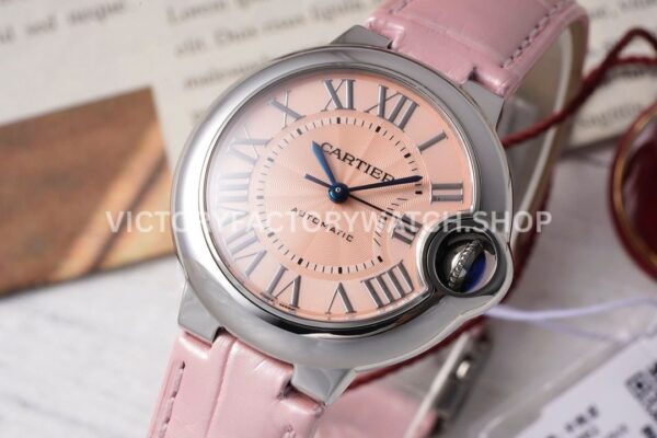 AF Factory Cartier Ballon Bleu WSBB0031 33mm Steel Leather Strap Roman Numerals Pink Dial (6) AF Factory Cartier Ballon Bleu WSBB0031 33mm Steel Leather Strap Roman Numerals Pink Dial
