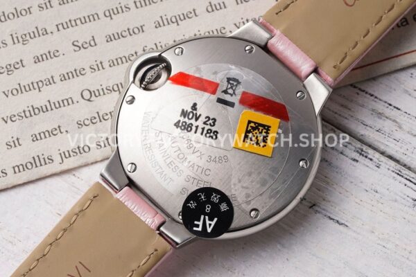 AF Factory Cartier Ballon Bleu WSBB0031 33mm Steel Leather Strap Roman Numerals Pink Dial (9) AF Factory Cartier Ballon Bleu WSBB0031 33mm Steel Leather Strap Roman Numerals Pink Dial
