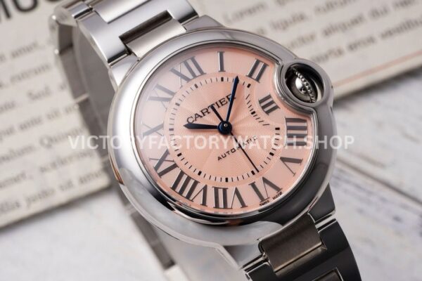 AF Factory Cartier Ballon Bleu WSBB0046 33mm Full Steel Roman Numerals Pink Dial (2) AF Factory Cartier Ballon Bleu WSBB0046 33mm Full Steel Roman Numerals Pink Dial