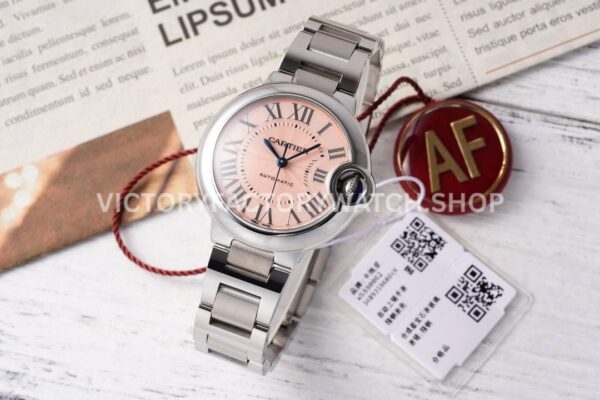 AF Factory Cartier Ballon Bleu WSBB0046 33mm Full Steel Roman Numerals Pink Dial (5) AF Factory Cartier Ballon Bleu WSBB0046 33mm full steel pink dial watch