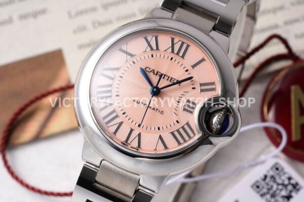 AF Factory Cartier Ballon Bleu WSBB0046 33mm Full Steel Roman Numerals Pink Dial (7) AF Factory Cartier Ballon Bleu WSBB0046 33mm Full Steel Roman Numerals Pink Dial