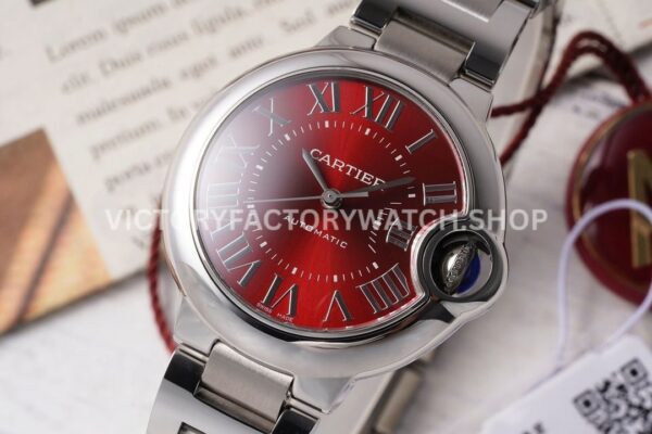 AF Factory Cartier Ballon Bleu WSBB0052 33mm Full Steel Roman Numerals Red Dial
